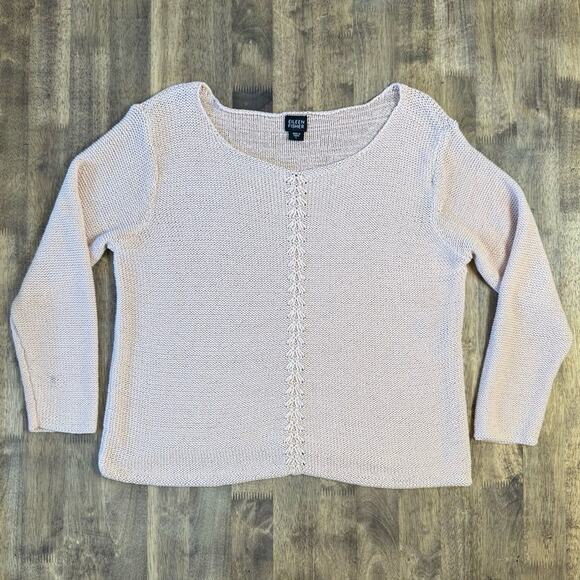 Eileen Fisher Women’s V Neck Heavy Knit Cotton Pullover Sweater Pink Size Large - Picture 4 of 10